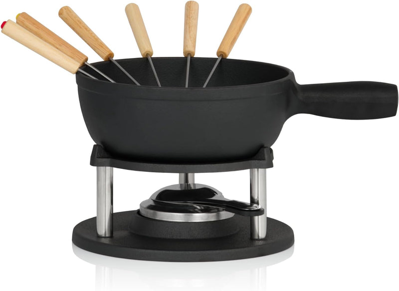 BBQ-Toro Gusseisen Fondue Set für 6 Personen | 2 Liter | Fondueset 9 teilig mit Brenner und Gabeln |