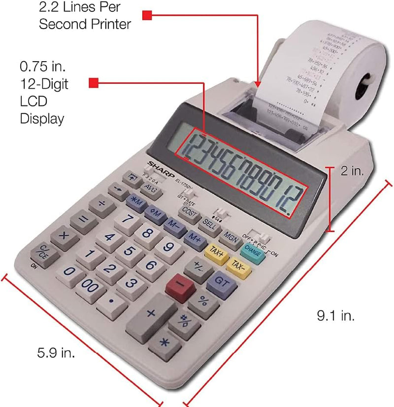 Sharp Druckender Tischrechner EL-1750V Weiss & Genie Additionsrollen Ersatz-Papierrollen geeignet fü