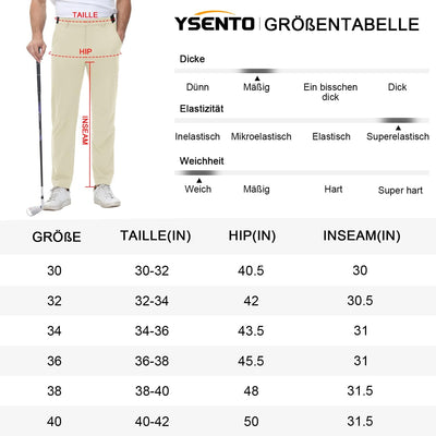 YSENTO Herren Golf Stretchhose Slim-Fit Leichte Elastische Taille Casual Sporthose Golfhose Lang mit