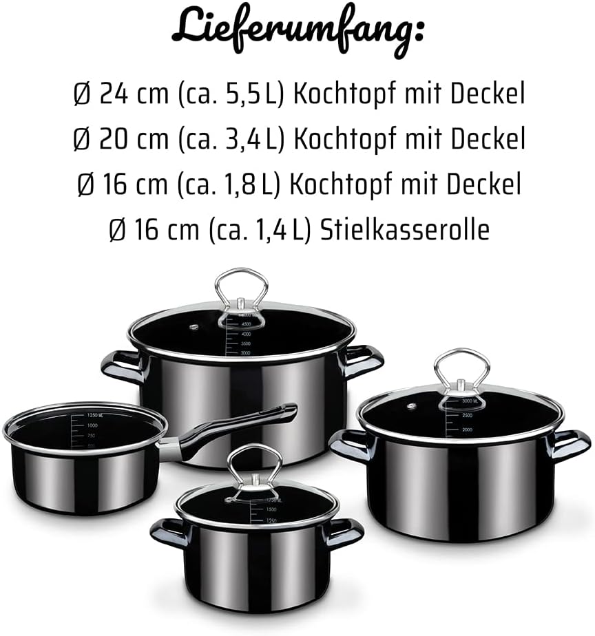 GSW Kochtopf-Set Profi-Black-Star – hochwertiges Topfset bestehend aus 3 Töpfen und 1 Kasserolle, in