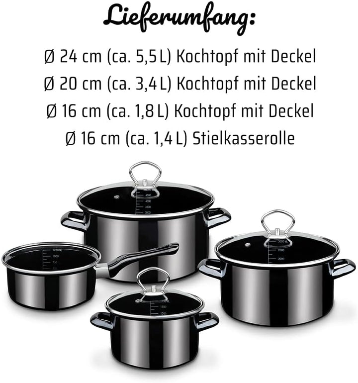 GSW Kochtopf-Set Profi-Black-Star – hochwertiges Topfset bestehend aus 3 Töpfen und 1 Kasserolle, in