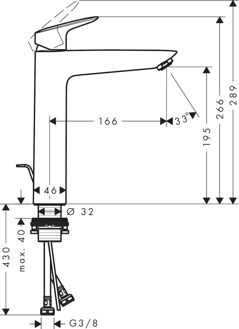 HG Logis Waschtischmischer 190 chrom 71090000 Chrom Auslaufhöhe 190mm mit Zugstangen-Ablauf, Chrom A