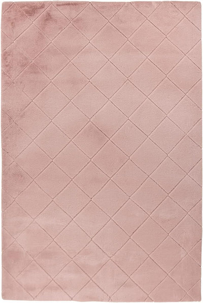 payé Teppich - Wohnzimmer Kuschwelweich 80x150cm Powder Pink Flauschig Karo Muster Modern Deko Teppi