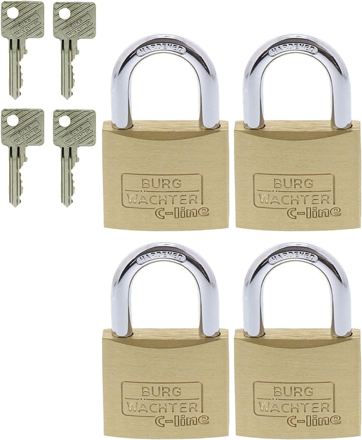 BURG-WÄCHTER 4er-Set Vorhängeschloss mit Schlüssel, Gleichschliessend, Vorhangschloss, 6 mm Bügelstä