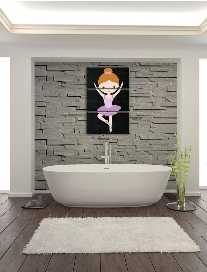 Pixxprint Hübsche Ballerina mit Schleife als Leinwandbild/Grösse: 3 Teilig (120x80) cm/Wandbild/Kuns