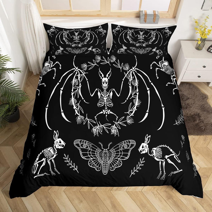 Loussiesd Sch?del Bettbezug Fledermaus Skelett Bettw?sche Set Boho Motte Gothic Sch?del Bettw?sche-S