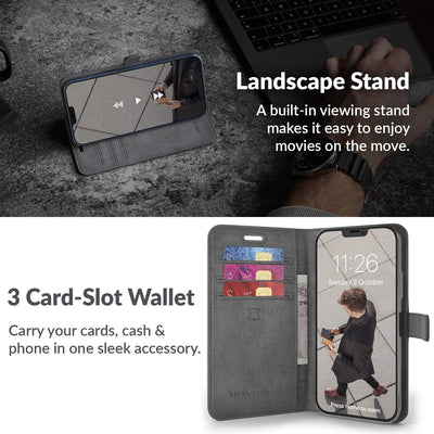 Snakehive iPhone 12 Hülle Leder - Stylische Handyhülle mit Kartenhalter & Standfuss - Handyhülle, Sc