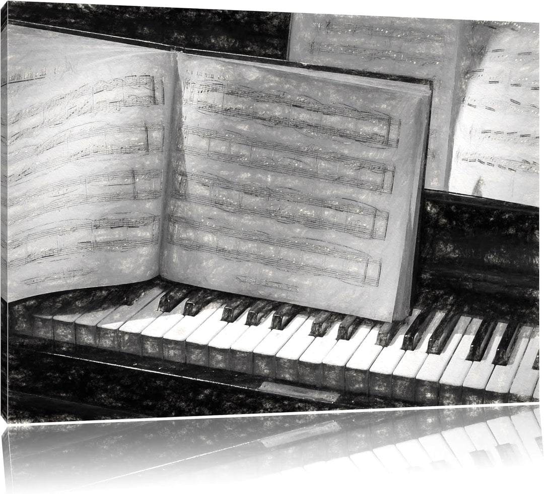 Pixxprint Klavier und Notenblätter als Leinwandbild/Grösse: 100x70 cm/Wandbild/Kunstdruck/fertig bes