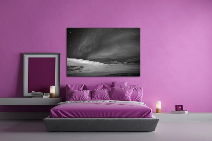 deyoli Polarlichter über dem nordischen EIS Effekt: Schwarz/Weiss Format: 120x80 als Leinwand, Motiv