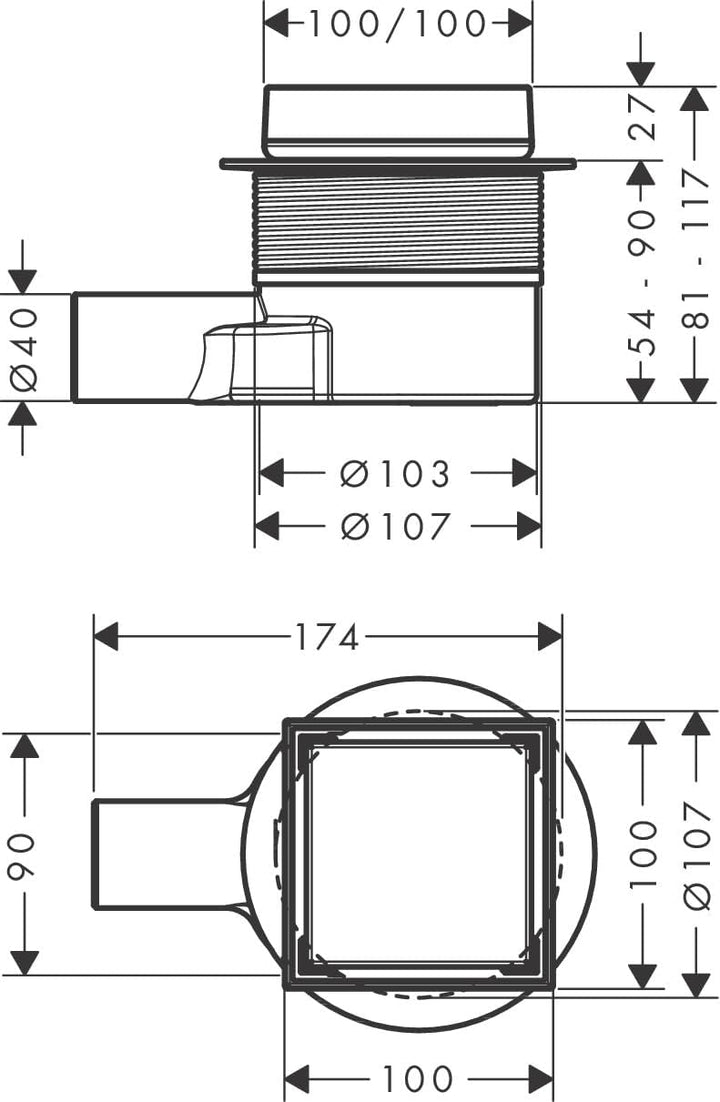 hansgrohe 56247800 RainDrain Point Punktablauf 100/100 rückseitig befliesbar Edelstahl gebürstet Kom