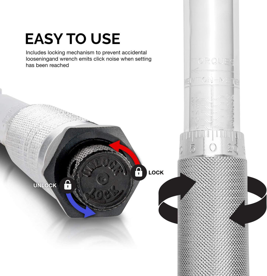 Neiko 03714A 1/4-Zoll-Antrieb, verstellbarer Klick-Drehmomentschlüssel | SAE | 20-200 Zoll Pfund Chr