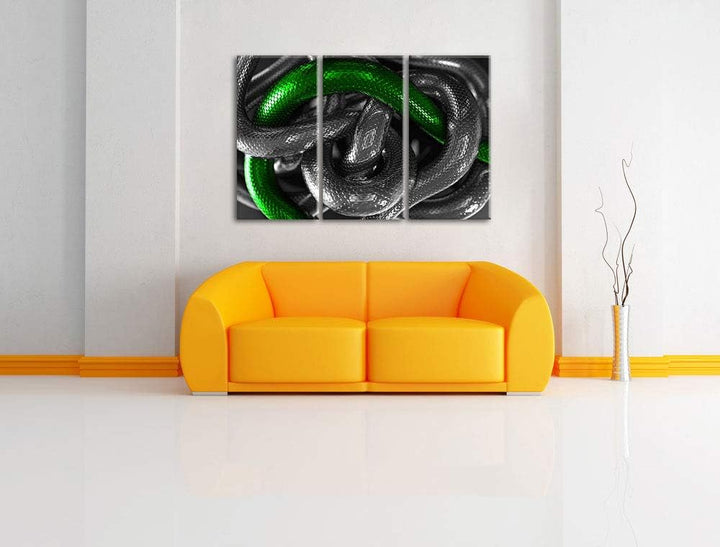 ineinander verschlungene Schlangen schwarz/weiss 3-Teiler Leinwandbild 120x80 Bild auf Leinwand, XXL