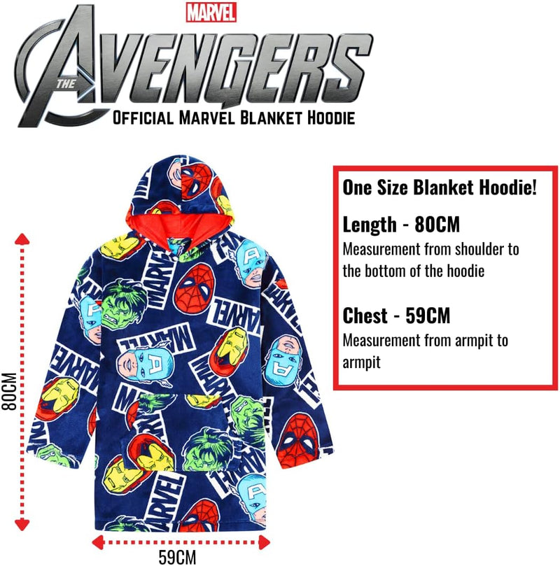 Marvel Avengers Hoodie, Oversized Fleece Decke Hoodie für Jungen Blau, blau, One size