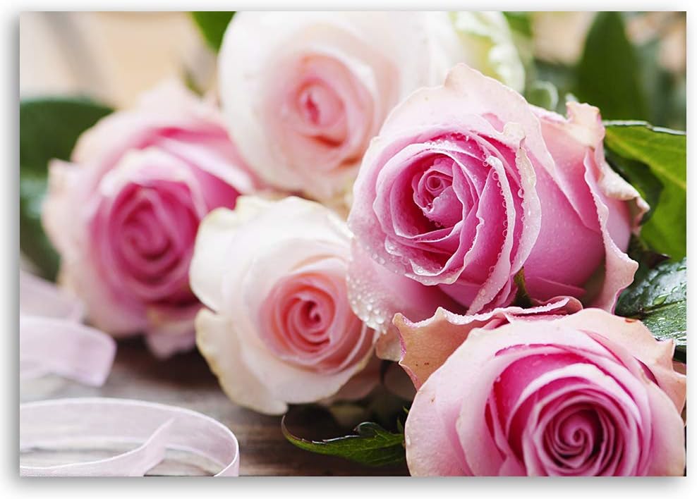 Feeby Bilder Blumen Rosa Rosen XXL 120x80 cm 1Teilig Wohnzimmer Schlafzimmer Wandbilder Bild auf Lei