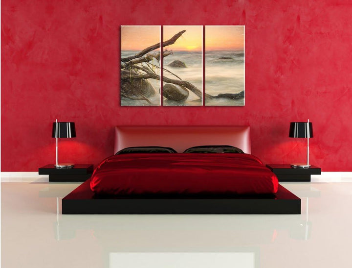 Pixxprint Ruhige See im Nebel als Leinwandbild/Grösse: 3 Teilig (120x80) cm/Wandbild/Kunstdruck/fert