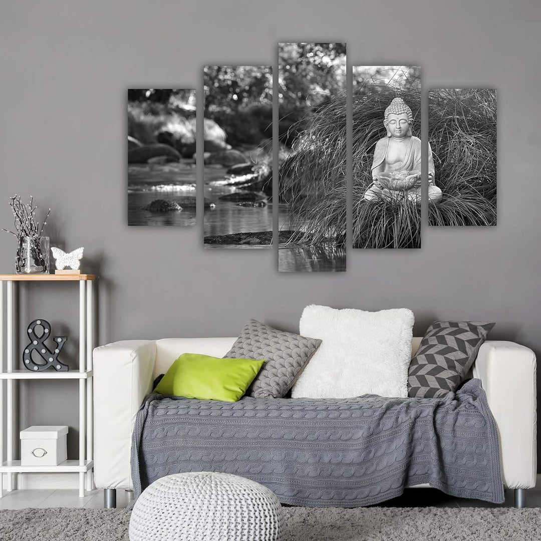 Feeby Deco Panel 5 Teilig Buddha Bilder Modern Natur Wasser Schwarzweiss 150x100 cm Deco panel 150x1