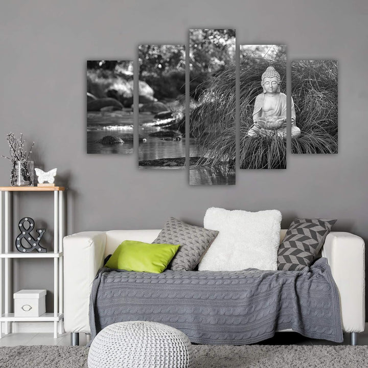 Feeby Deco Panel 5 Teilig Buddha Bilder Modern Natur Wasser Schwarzweiss 150x100 cm Deco panel 150x1