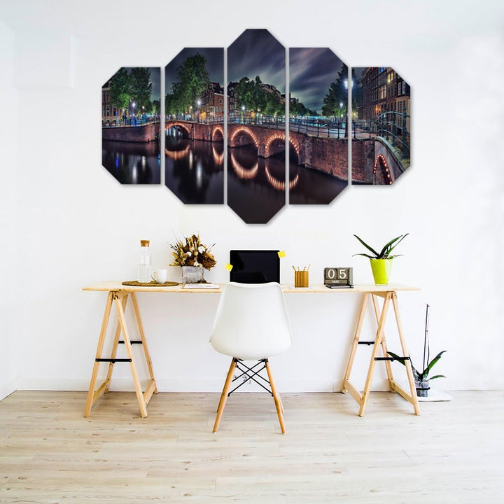 Wandbild XXL 5 tlg Amsterdam Deko Kunst Bild mehrfarbig 200x100 cm Deko Paneel 200x100 cm mehrfarbig