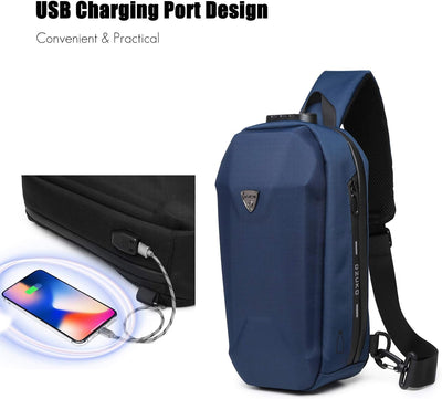 FANDARE Diebstahlsicherung Brusttasche Sling Rucksack Casual Daypacks mit USB für Herren Damen Schul