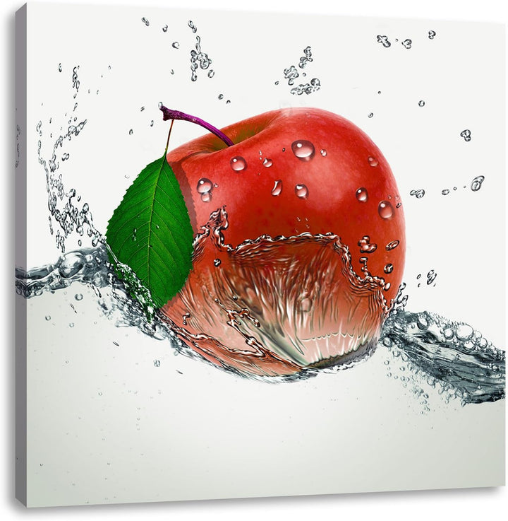 Pixxprint Köstlicher Apfel fällt ins Wasser als Leinwandbild/Grösse: 70x70 cm/Wandbild/Kunstdruck/fe