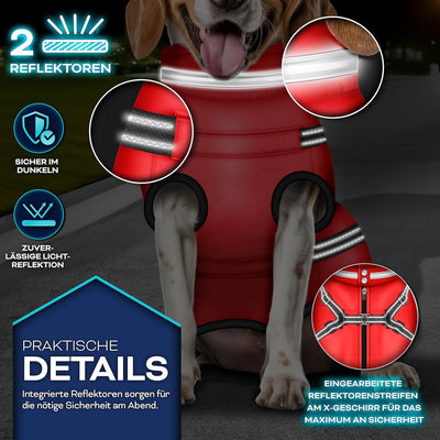 TRESKO® Hundejacke Winter mit Reflektoren inkl. 15 Stück Kotbeutel + Spender | Hunderegenmantel wass