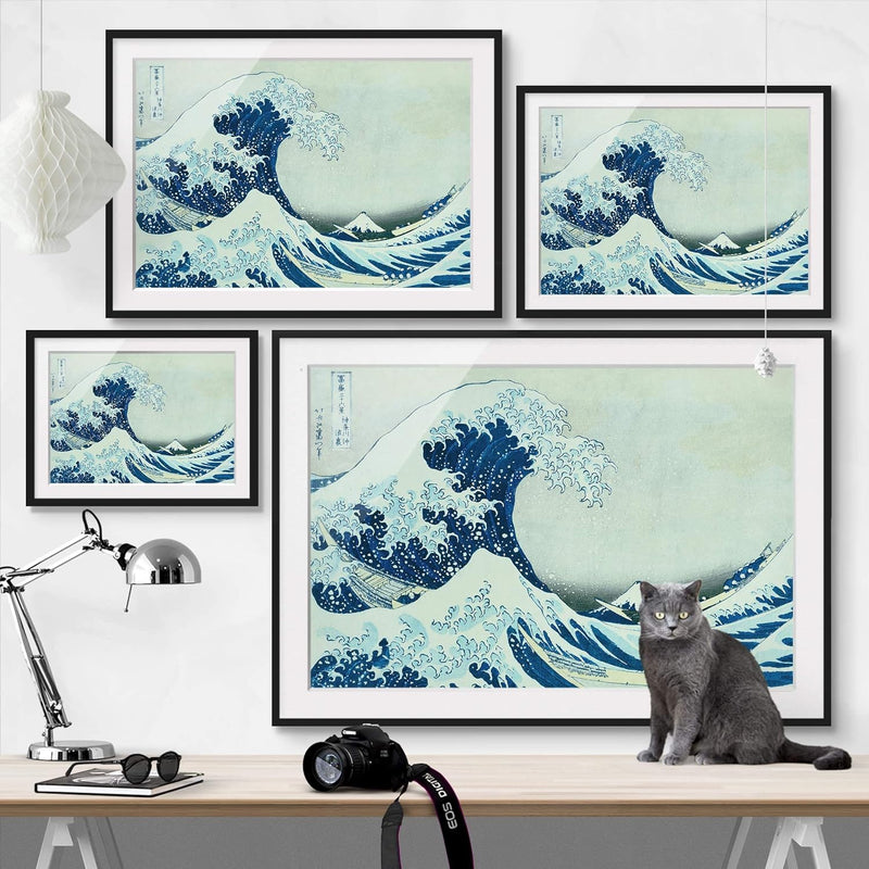 Bild gerahmt K. Hokusai Die Grosse Welle von Kanagawa Farbe Schwarz 50x70cm 50cm x 70cm Schwarz, 50c