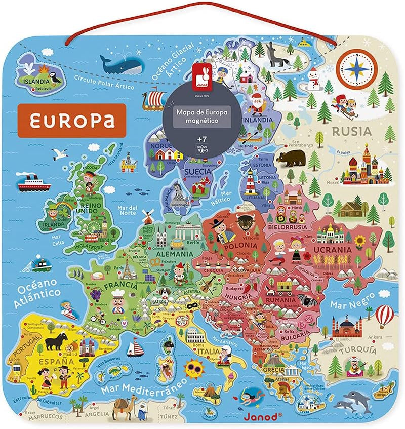 Janod - Magnetisches Puzzle Europakarte - Pädagogisches Holzpuzzle zum Lernen der Geographie - Europ