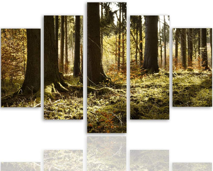 Feeby Bild auf Leinwand Natur 5 Teilig Modern Landschaft Wald Bäume orange 200x100 cm Leinwandbild 2
