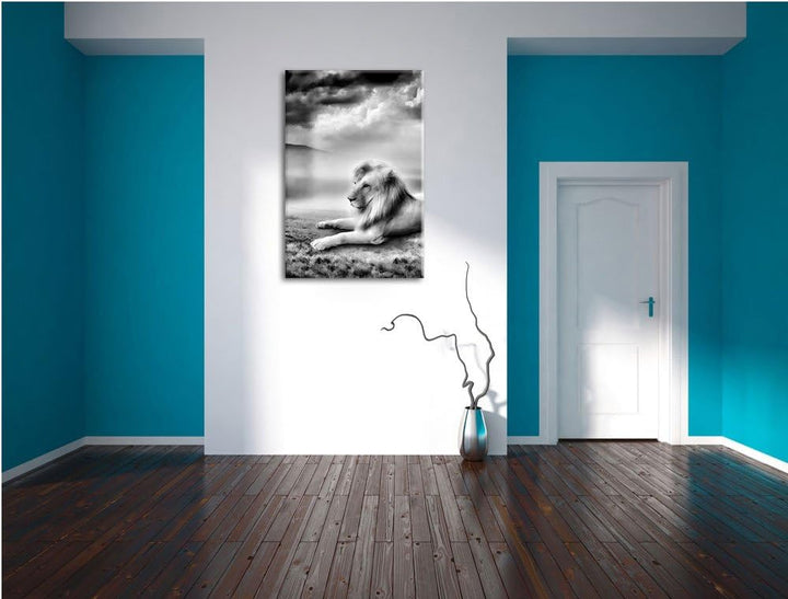 Pixxprint Monocrome, Stolzer weisser Löwenkönig, Format: 100x70 auf Leinwand, riesige Bilder fertig