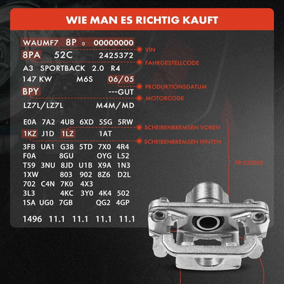 Frankberg Bremssattel Bremszange mit Halter Vorne Rechts Kompatibel mit A3 8P1 1.2L-3.2L 2003-2012 G