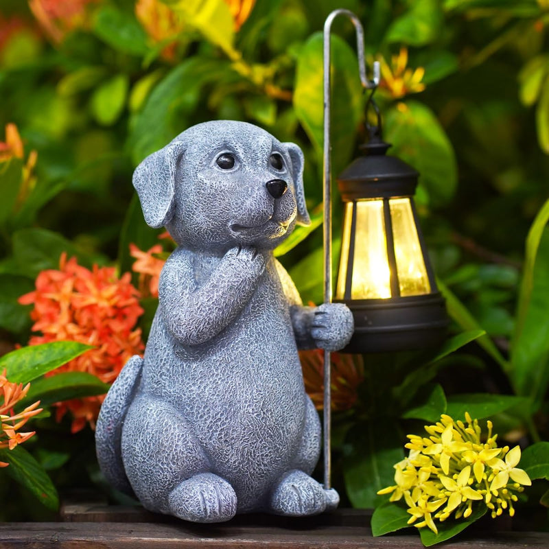 Yeomoo Hund Figur mit Solarlampen Gartendeko für Draussen - Dog Gartenfiguren mit Solarlaterne Garte