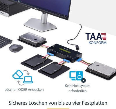 StarTech.com SSD/HDD Festplattenlöschgerät mit 4 Steckplätzen - 2,5" & 3,5" SATA - Selbständiges Sic