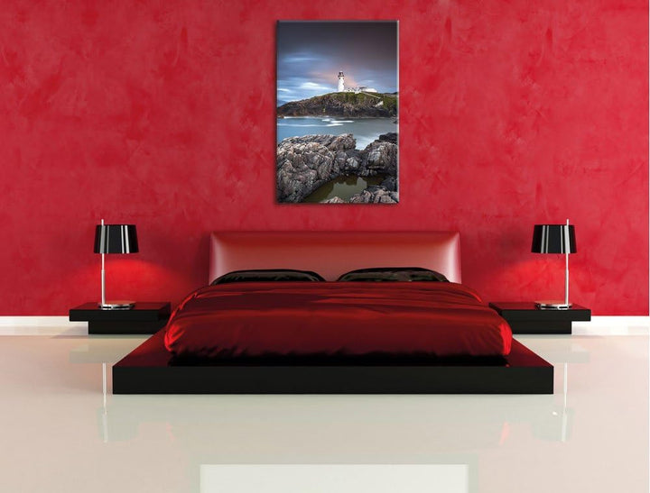 Leuchtturm im Meer, Format: 100x70 auf Leinwand, XXL riesige Bilder fertig gerahmt mit Keilrahmen, K