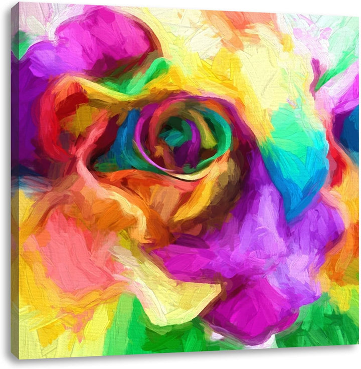 Pixxprint Kunterbunte zarte Rosenblätter als Leinwandbild | Grösse: 70x70 cm | Wandbild | Kunstdruck