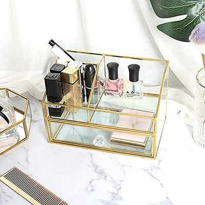 SLHEQING Makeup Organizer mit Schubladen Kosmetik-Organizer Schmink Aufbewahrung Gold, Desktop Stora