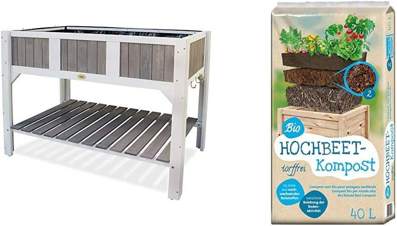 Habau Klara Hochbeet, weiss/grau & Universal Bio Hochbeet-Kompost 40 Liter Garten, Garten