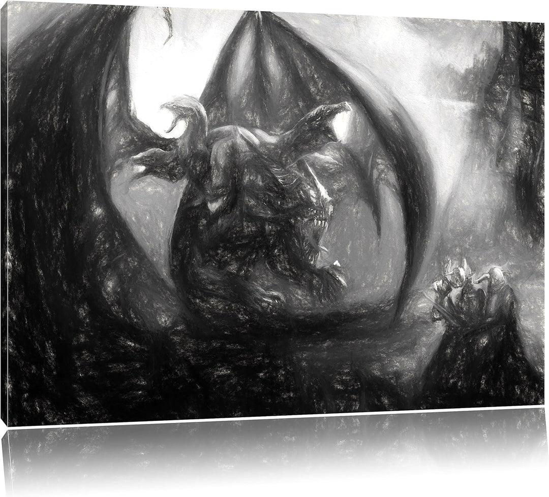 Pixxprint Drachen Schlangen als Leinwandbild/Grösse: 100x70 cm/Wandbild/Kunstdruck/fertig bespannt,