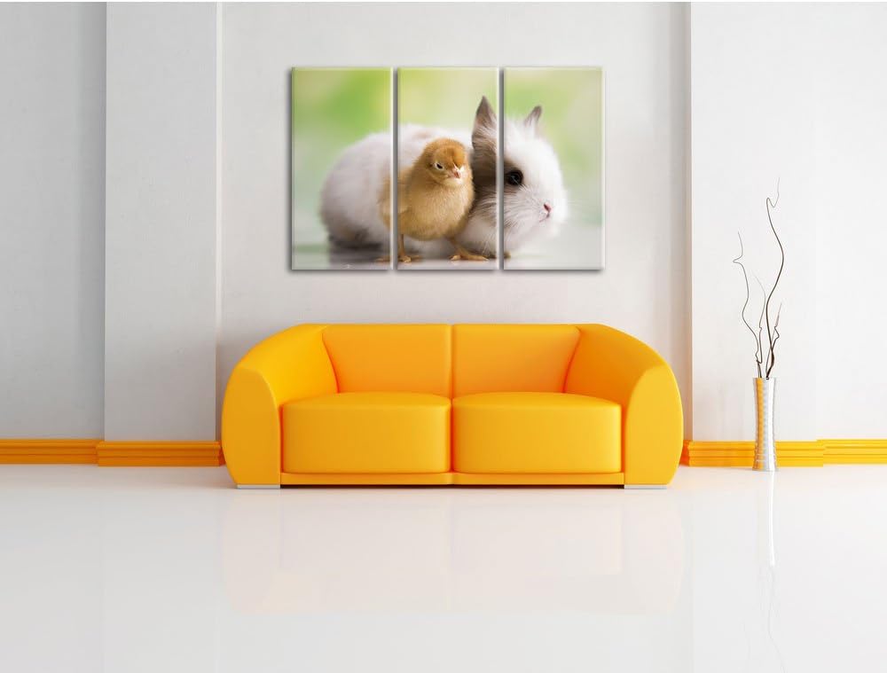 Pixxprint kleines Küken mit süssem Häschen 3-Teiler Leinwandbild 120x80 Bild auf Leinwand