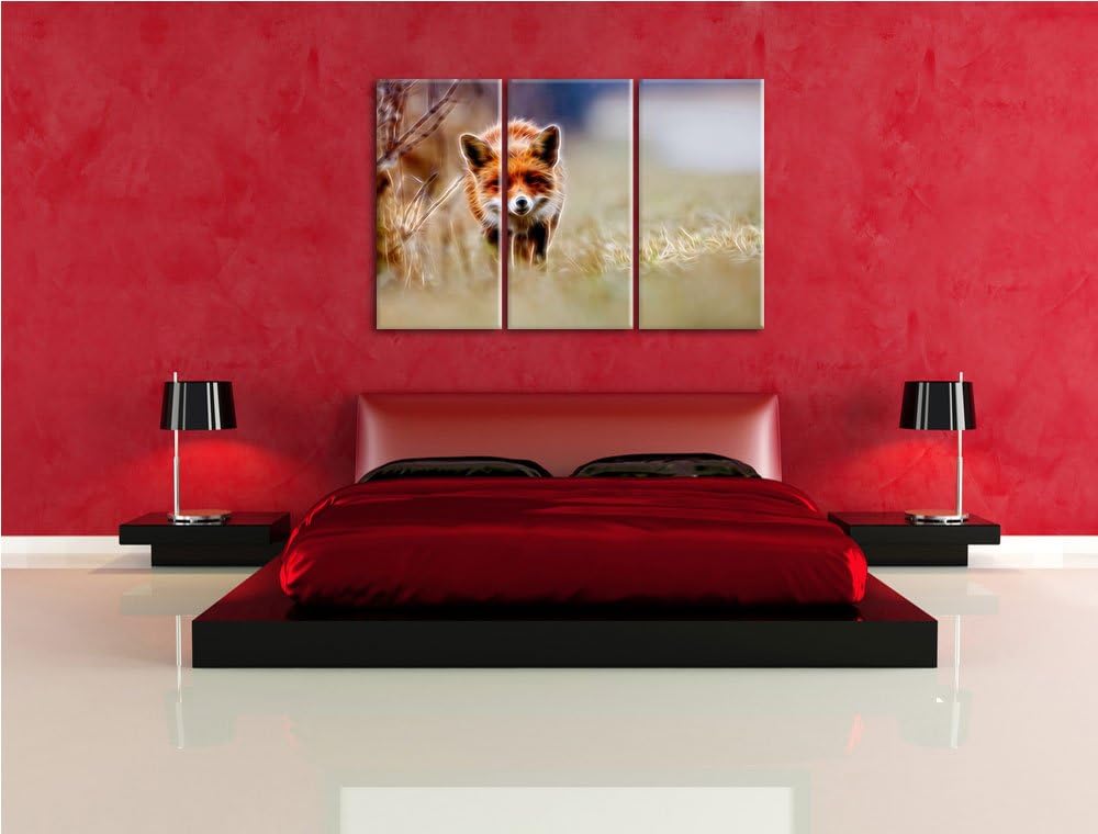 Schleichender Fuchs Spezial 3-Teiler Leinwandbild 120x80 Bild auf Leinwand, XXL riesige Bilder ferti