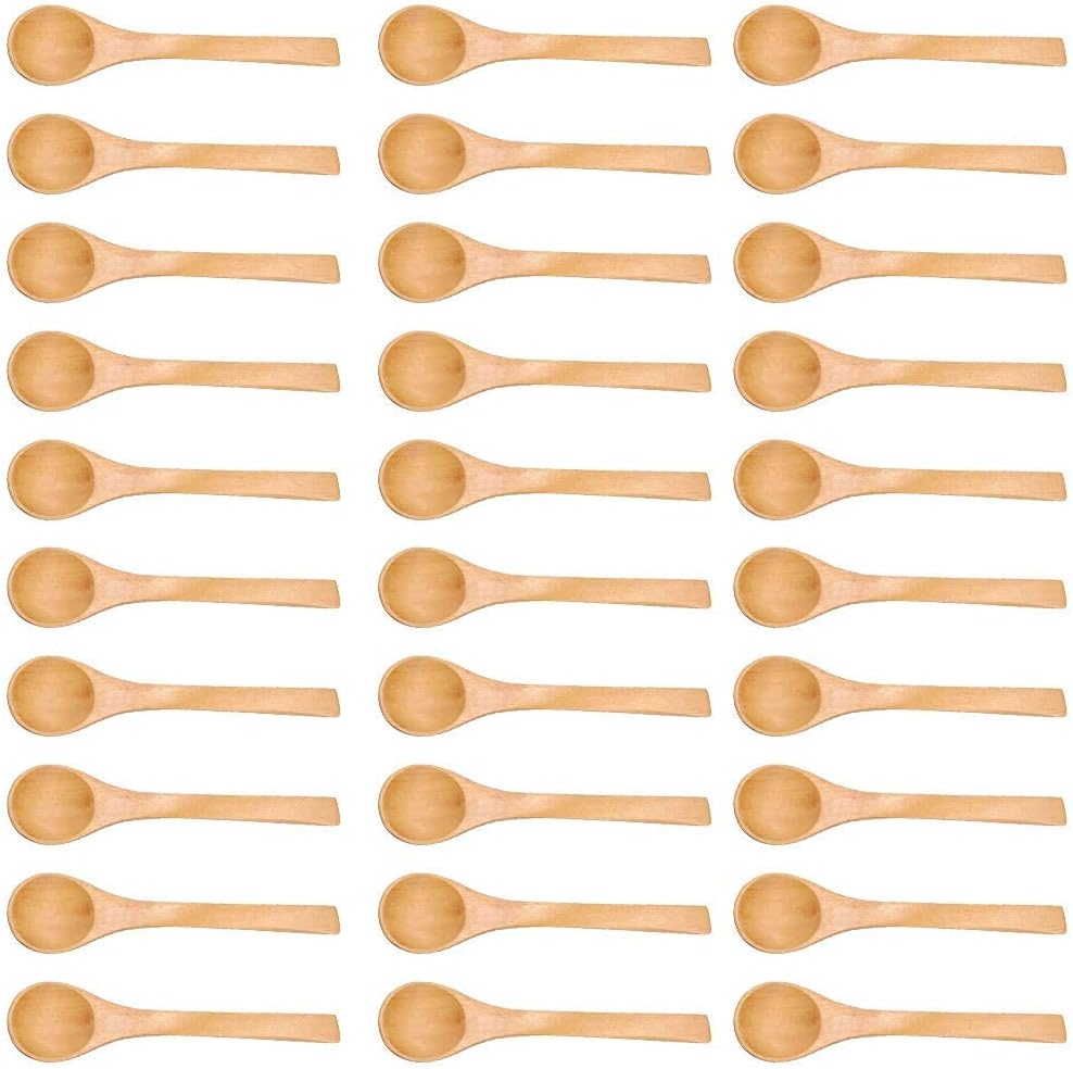 Hztyyier 30Pcs Mini Holzlöffel, Dessertlöffel Eislöffel Teelöffel Holz für kleine Marmeladengläser G