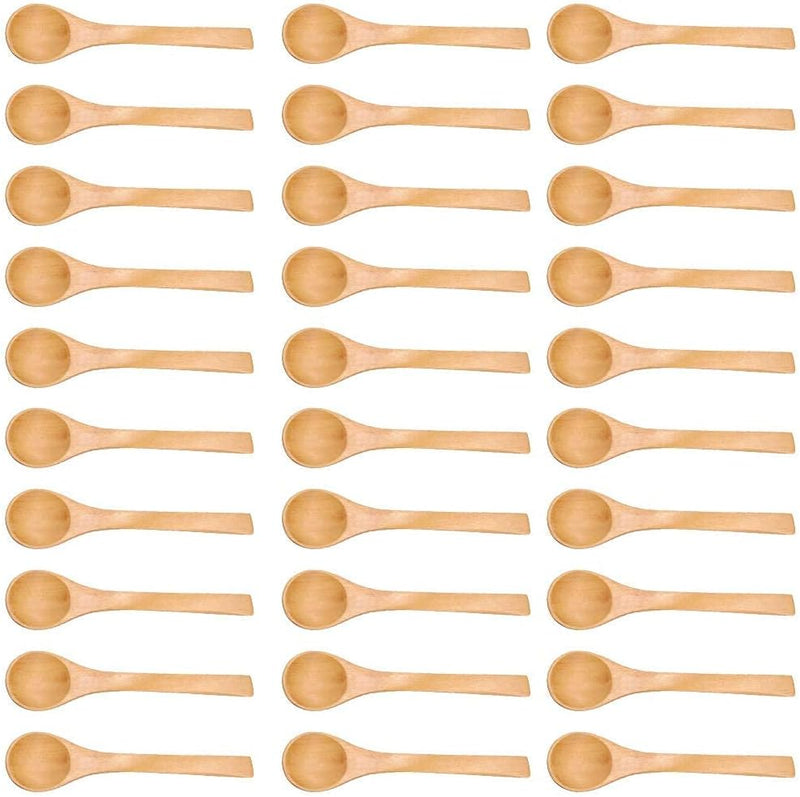 Hztyyier 30Pcs Mini Holzlöffel, Dessertlöffel Eislöffel Teelöffel Holz für kleine Marmeladengläser G