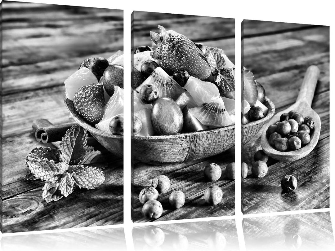 Pixxprint Apfel Kirsche Obstkorb als Leinwandbild/Grösse: 3 Teilig (120x80) cm/Wandbild/Kunstdruck/f