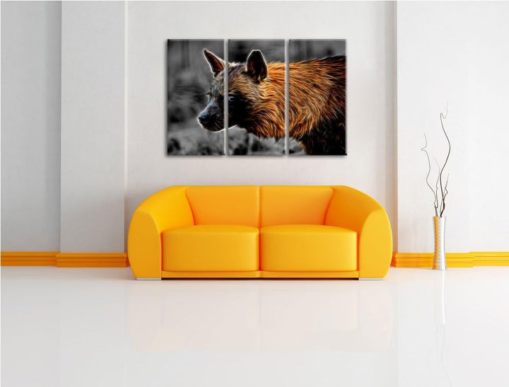 anmutige Hyäne im Wildgras schwarz/weiss Deluxe 3-Teiler Leinwandbild 120x80 Bild auf Leinwand, XXL
