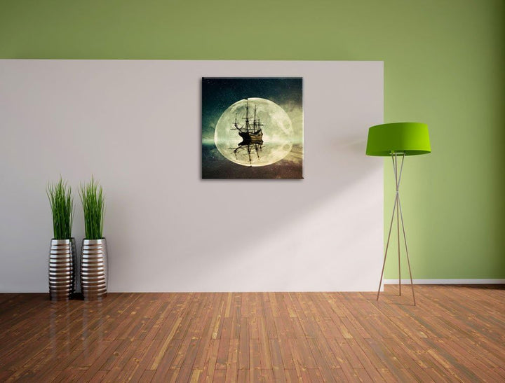 Geisterschiff im Weltall, Format: 70x70 auf Leinwand, XXL riesige Bilder fertig gerahmt mit Keilrahm