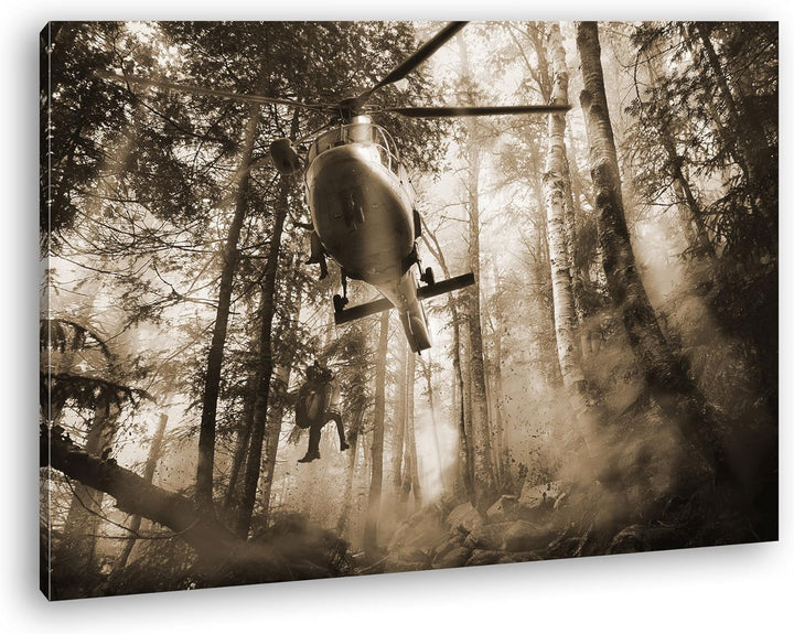 deyoli Rettungshubschrauber bei Waldbrand Format: 60x40 Effekt: Sepia als Leinwand, Motiv fertig ger