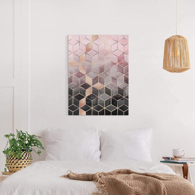 Leinwandbild Rosa Grau goldene Geometrie Bild auf Leinwand 100x75 cm 100cm x 75cm, 100cm x 75cm