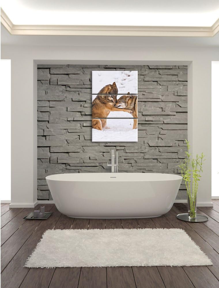 Pixxprint spielendes Wolfsrudel 3-Teiler Leinwandbild 120x80 Bild auf Leinwand