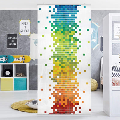 Raumteiler Kinderzimmer Pixel-Regenbogen 250x120cm inkl. transparenter Halterung 250x120cm incl. tra