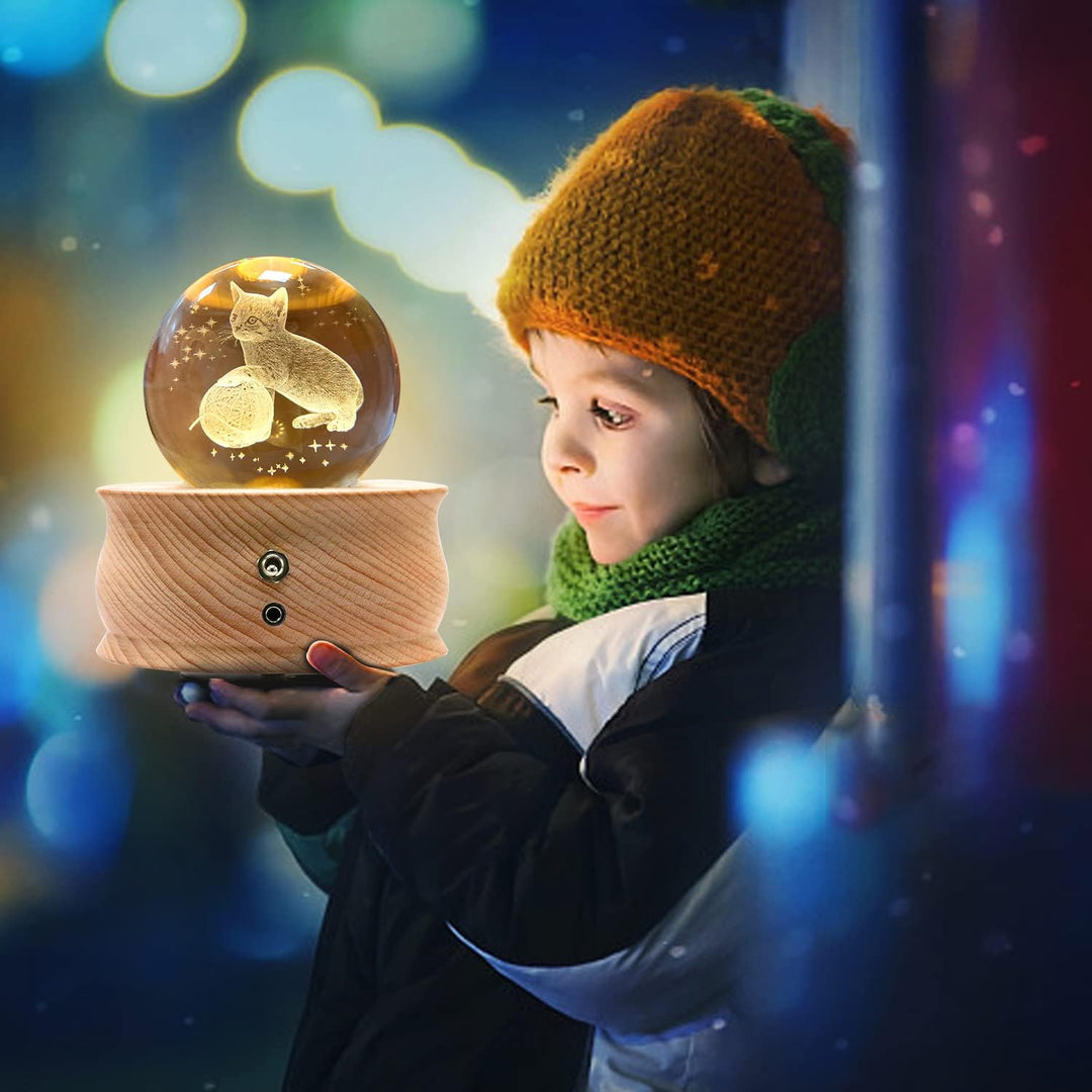 JOIENDY Spieluhr mit Kristallkugel 360°Rotation Base 3D Kristallkugel 70mm Kugelglas Geschenk für We
