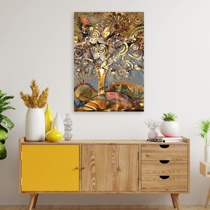 Feeby Bilder Gustav Klimt Baum des Lebens XXL 60x90 cm 1 Teilig Modern Wohnzimmer Schlafzimmer Flur